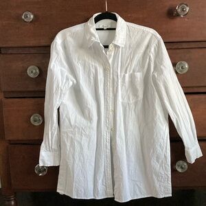 Madewell white collared shirt with side slit